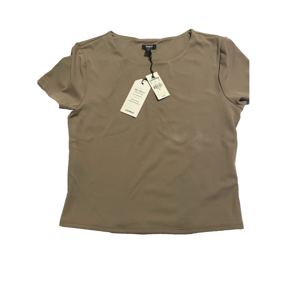 Express NWT Body Contour Collection Size M Caramel Tan Short Sleeve Shirt